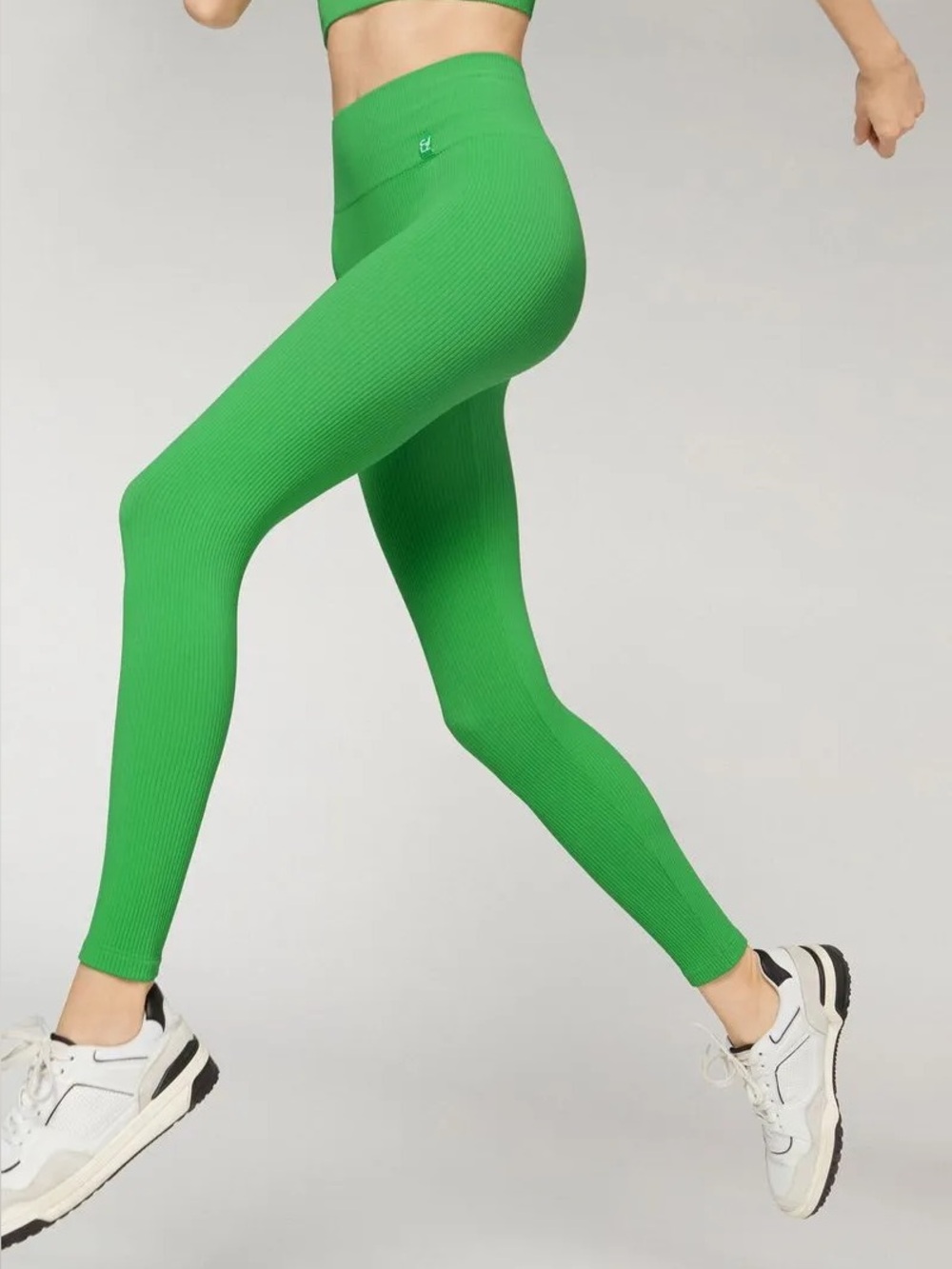 Calzedonia S/M Seamless Ribbed High-Waist Leggings — Green